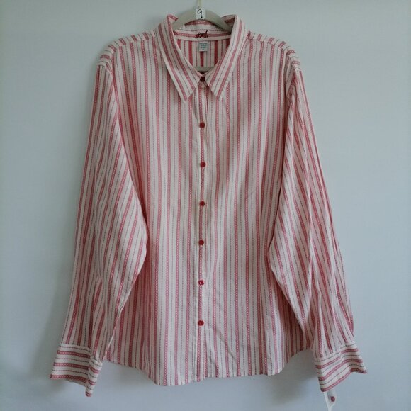 NWT Izod Womens White Pink Striped Collared Y2K Button Up Shirt Plus Size 3X - Picture 1 of 8